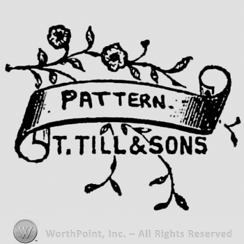 Ribbon containing inscription: Pattern. T. Till & Sons written below. Branch with flowers above