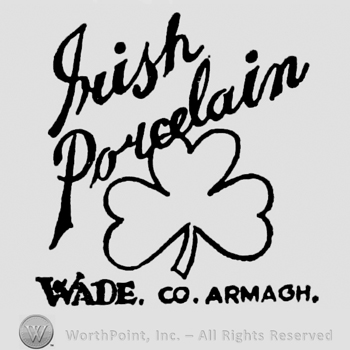 Irish Porcelain written on a slanted line above clover. Wade Co. Armagh capital written below