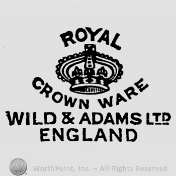 Royal written above crown. Crown Ware curved written below. Wild & Adams Ltd England capital written below
