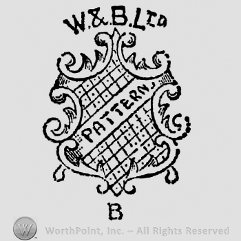 W. & B Ltd written above shield shaped frame containing tag on a diagonal line with inscription: Pattern. Initial B written below