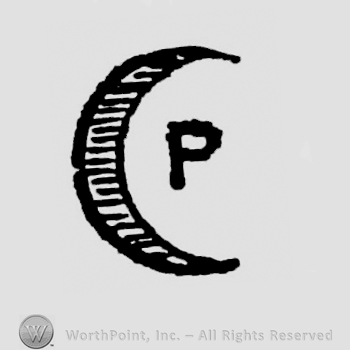 Half moon with many horizontal lines inside. Initial P on the right side