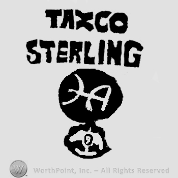 Taxco written over Sterling, all with uppercase letters, uppercase handwritten H below and an eagle