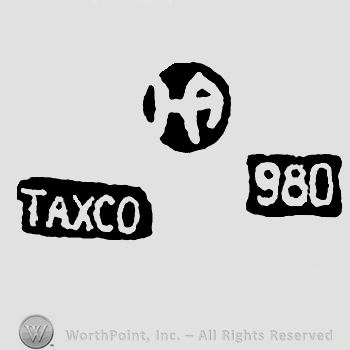 Uppercase handwritten entwined HA over Taxco written with uppercase letters and number 980