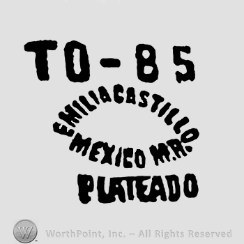 Uppercase TO minus number 85 over Emilia Castillo Mexico M.R. Plateado written with uppercase letters