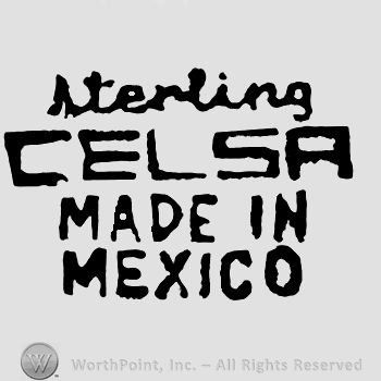 Handwritten Sterling written with lowercase letters over uppercase Celsa Made in Mexico