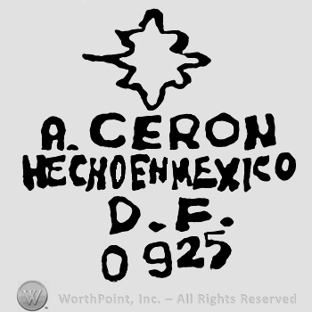 Stylized star over A. Ceron Hecho en Mexico D.F written with uppercase letters, number 0.925 written below