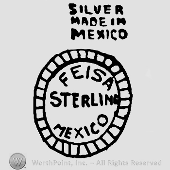 Silver made in Mexico written with uppercase letters over Feisa Mexico written with uppercase letters around Sterling written with uppercase letters in a round design, number 10 written below