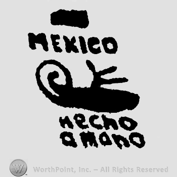 Mexico with uppercase letters over a complex design, Hecho a Mano written belwo wirh uppercase letters