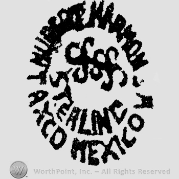 Uppercase handwritten HH and Sterling written with uppercase letters inside a circle made of Hubert Harmon Taxco Mexico written with uppercase letters