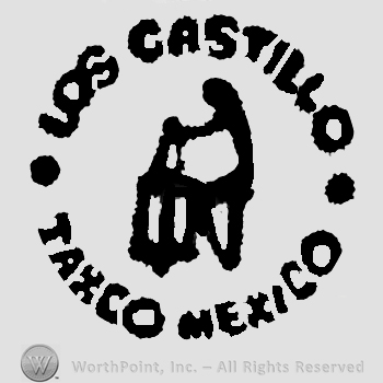 Los Castillo Taxco written with uppercase letters around a man holding an object