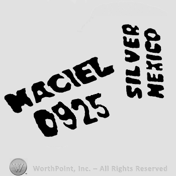 Maciel with uppercase letters over number 0925, Silver Mexico written with uppercase letters