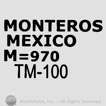 Monteros Mexico written with uppercase letters over uppercase M, equal symbol and number 970 after, uppercase TM minus number 100 written below