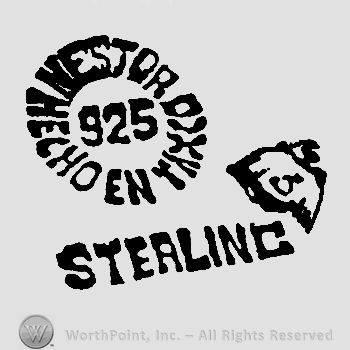 Nestor Hecho En Taxco written with uppercase letters around number 925, Sterling written below with uppercase letters, eagle with number 3 on it