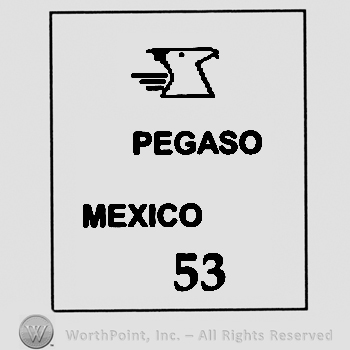 Stylized winged horse over Pegaso Mexico 53, all written with uppercase letters