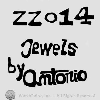 Uppercase ZZ followed by number 014, Jewels by Antonio written with lowercase letters