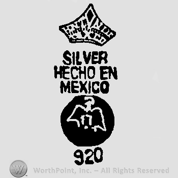Antonio Taxco written inside a crown, Silver Hecho En Mexico written with uppercase letters over an eagle, number 920 written at the bottom