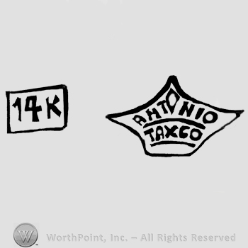 Antonio Taxco written with uppercase letters inside a crown, number 14 and uppercase K inside a rectangle