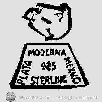 Eagle with number 1 on it, Plata Moderna Mexico Sterling written with uppercase letters around number 925, all inside a trapeze