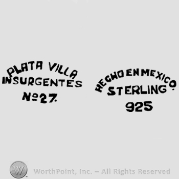 Plata Villa Insurgentes written with uppercase letters over No. 27, Hecho en Mexico Sterling written with uppercase letters over number 925