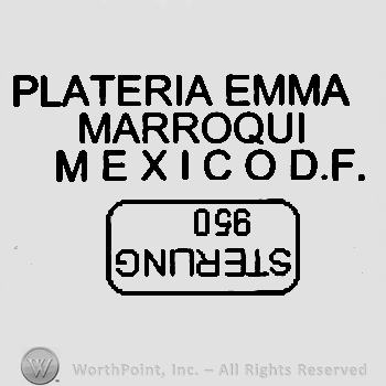 Plateria Emma Marroqui Mexico D.F written with uppercase letters, Sterling 950 written with uppercase letters inside a rectangle