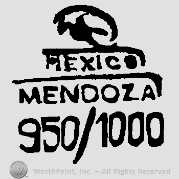 Stylized eagle over Mexico Mendoza written with uppercase letters, number 950 slash number 1000 written below