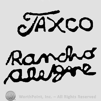 Taxco writtn with uppercase letters over handwritten Rancho Alegre