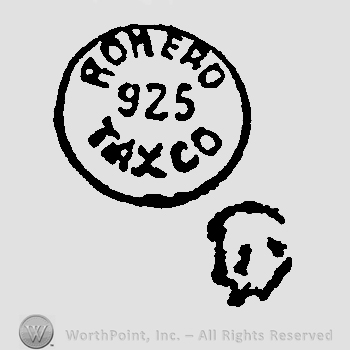 Romero Taxco written with uppercase letters around number 925, all inside a circle, eagle