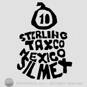 Eagle with number 10 written on it over Sterling Taxco Mexico Silmex written with uppercase letters