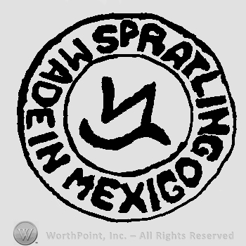 Spratling Made in Mexico written in circle with uppercase letters around uppercase stylized conjoined WS