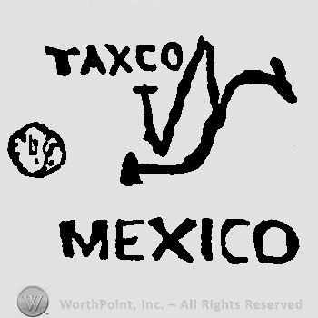 Taxco written with uppercase letters over entwined WS, Mexico written below with uppercase letters, small entwined WS on side