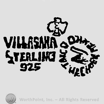 Eagle with number 3 on it, Villasana Sterling 925 written with uppercase letters, Hecho en Mexico Taxco written in circle with uppercase letters around uppercase AV