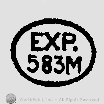 Uppercase letters EXP up 583 M under all inside an oval