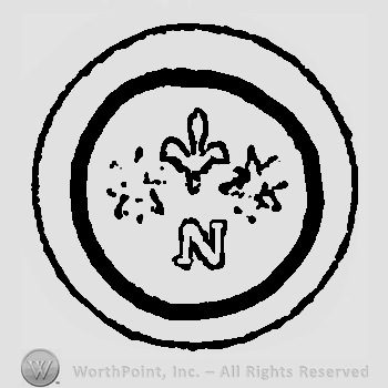 Three fleur de lis above letter N on a plate