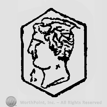 Half face facing left and number 1 next to the chin X on the neck all inside a hexagon