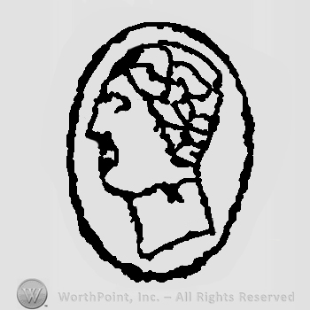 Half face facing left inside an oval