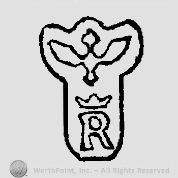 Flying eagle above crown above letter R