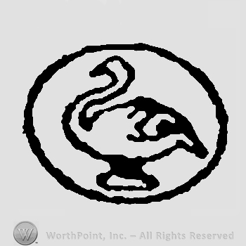 Swan facing left inside an oval