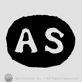 Initials A S inside black oval frame