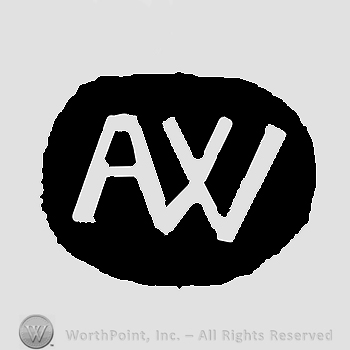 Monogram of A W inside oval shape