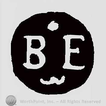 Initials B E below white dot, inside black circle
