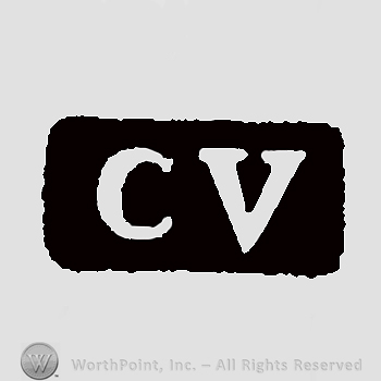 Initials inside black rectangular frame: C V