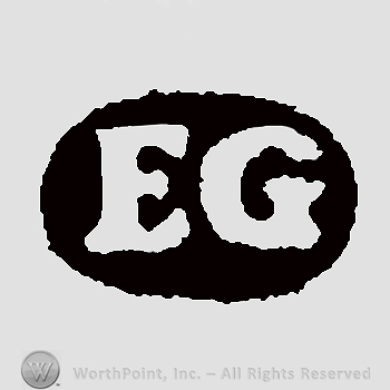 Initials inside black oval: E G