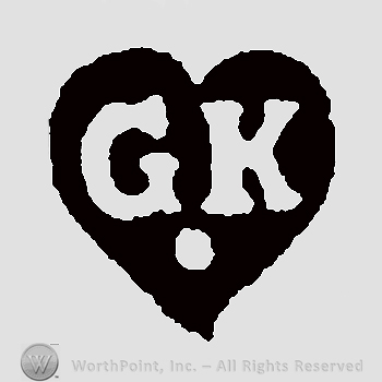 Initials G K above white dot, inside heart shape