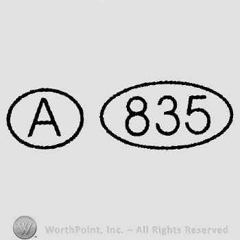 Circle with letter A and oval with number 835.
