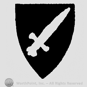 Black shield with a white spade painted on.