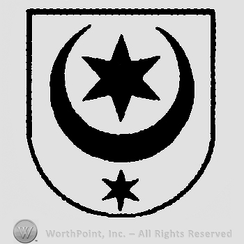Shield with a crescent and two stars.