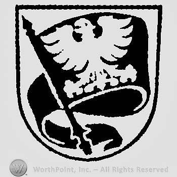 Shield with a flag and an eagle on.