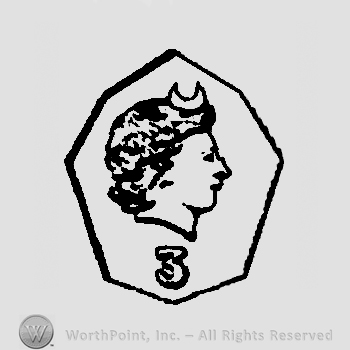 Woman head with a crescent above and number 3 bellow.