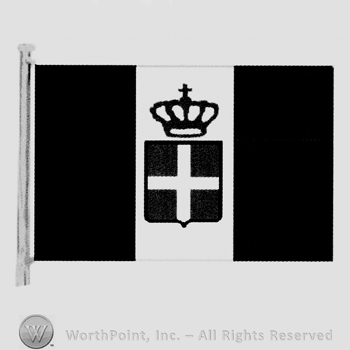 Flag with a crowned shield and a cross on.