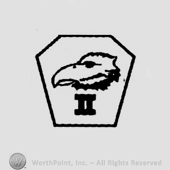 Hexagon with an eagle head and roman number II bellow.